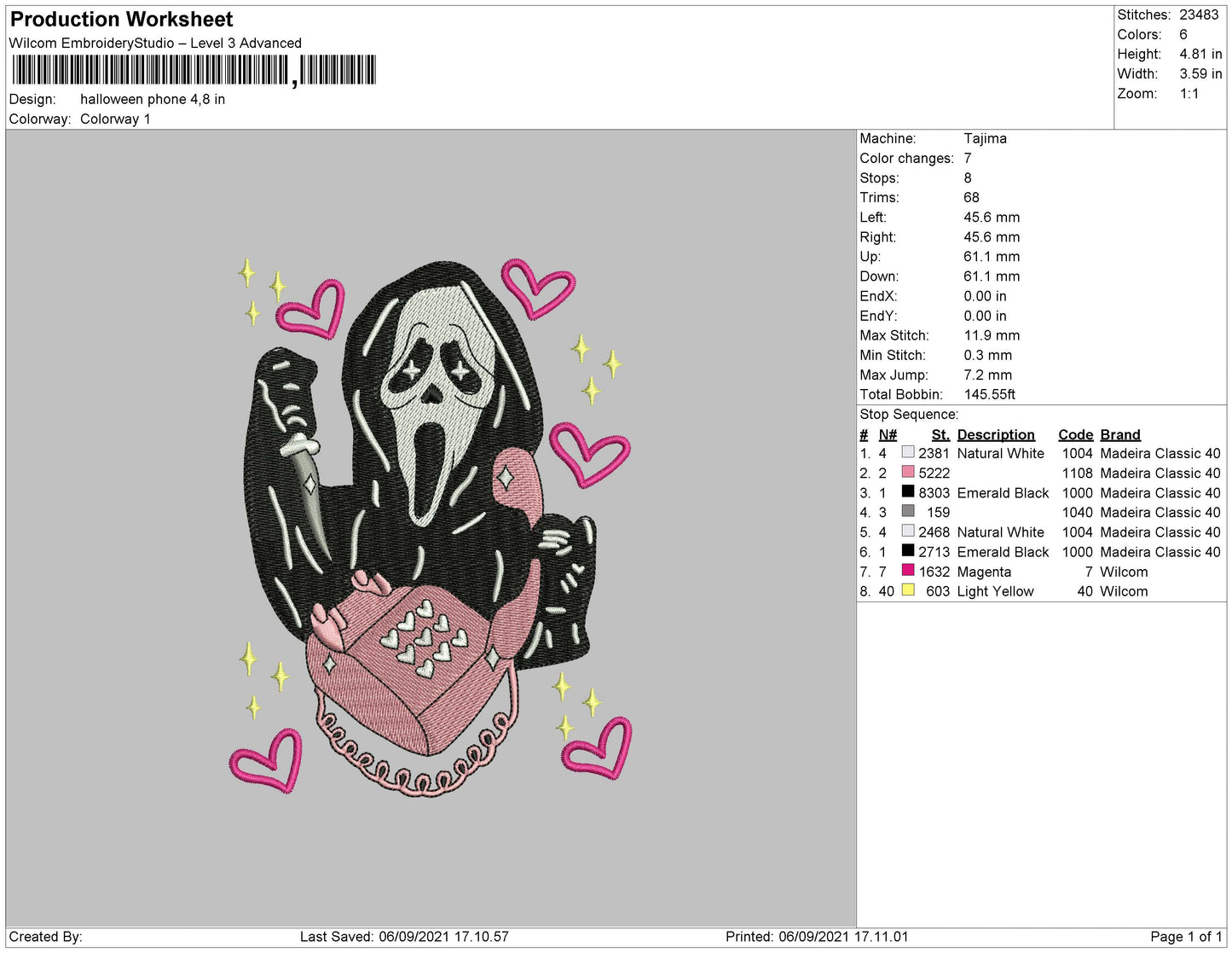 Halloween Phone Embroidery File 4 size