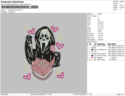 Halloween Phone Embroidery File 4 size