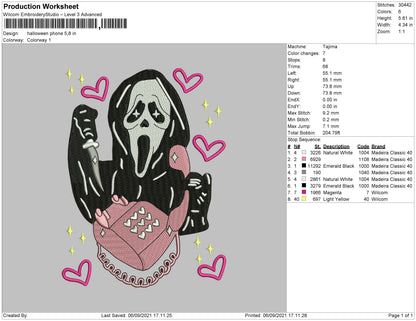 Halloween Phone Embroidery File 4 size