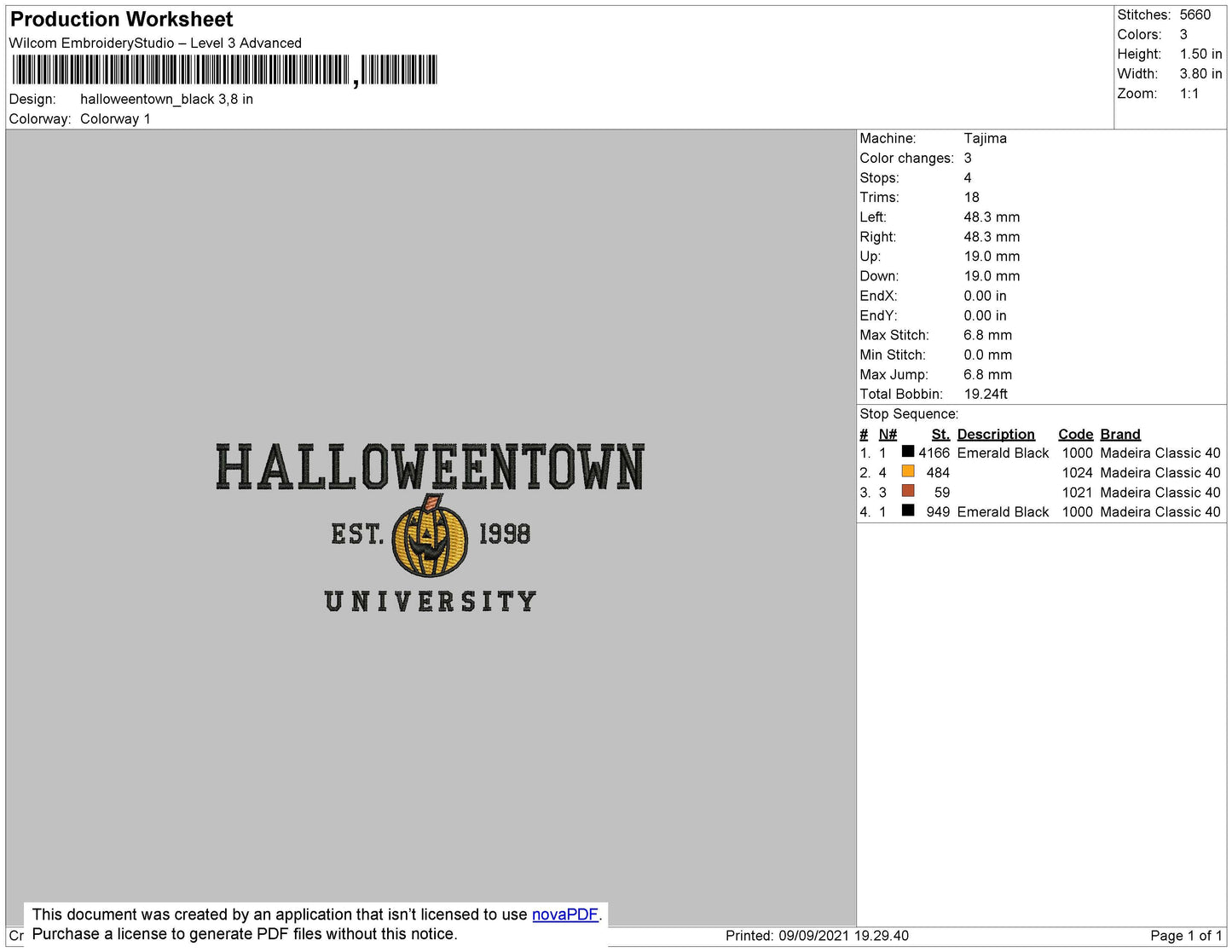 Halloweentown Black Embroidery File 8 size