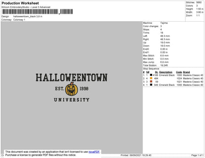 Halloweentown Black Embroidery File 8 size