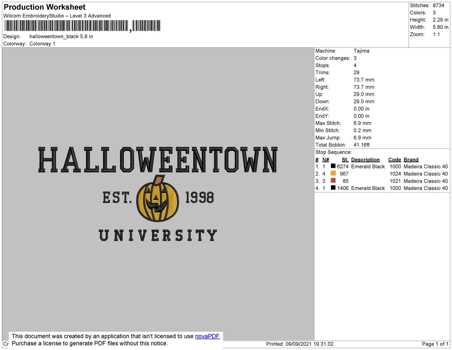 Halloweentown Black Embroidery File 8 size
