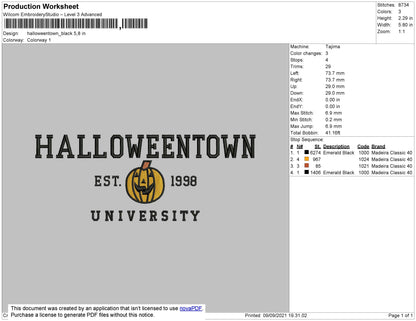 Halloweentown Black Embroidery File 8 size