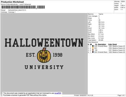 Halloweentown Black Embroidery File 8 size
