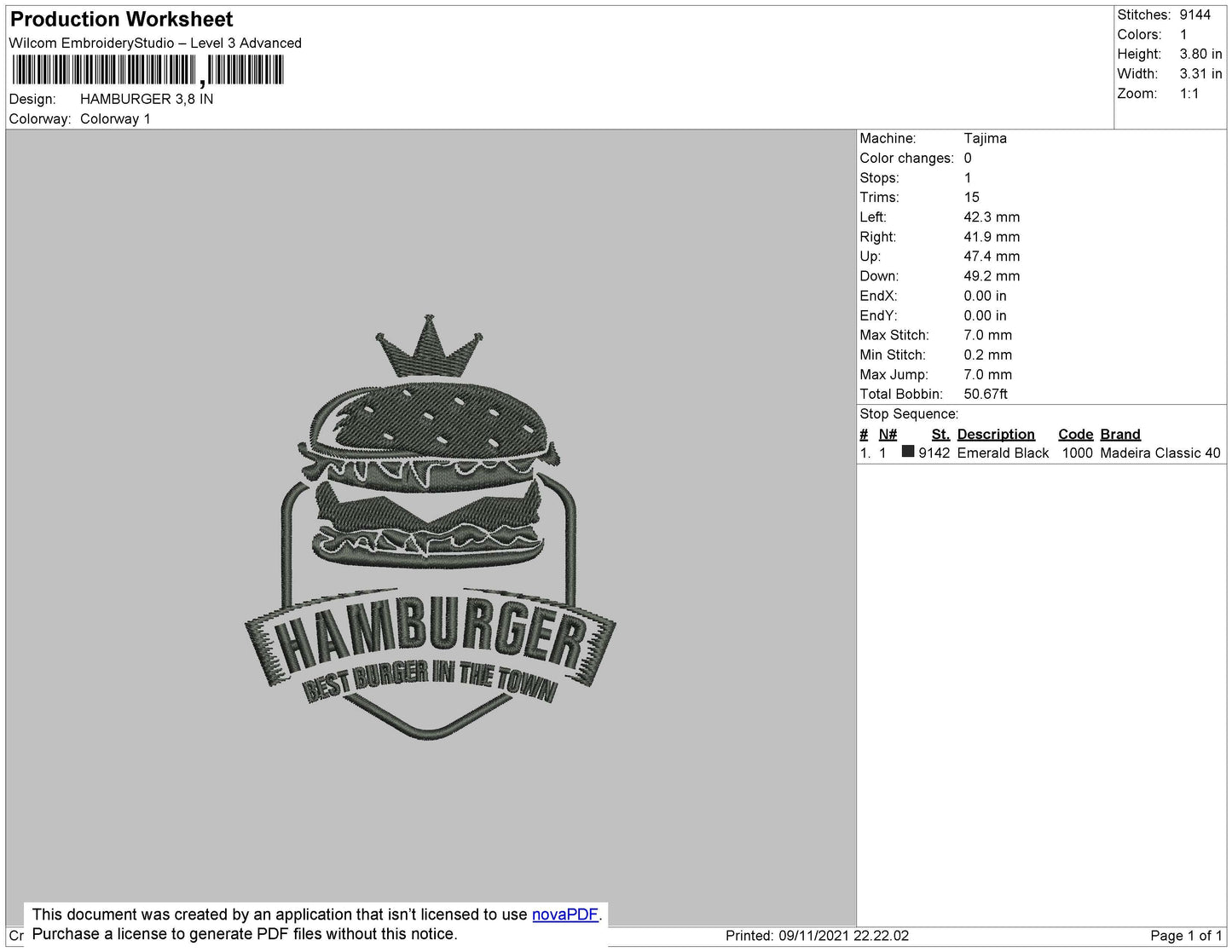 Hamburger Embroidery File 4 size