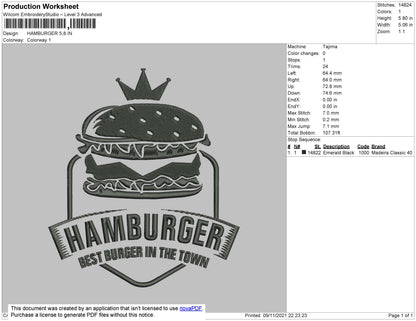 Hamburger Embroidery File 4 size