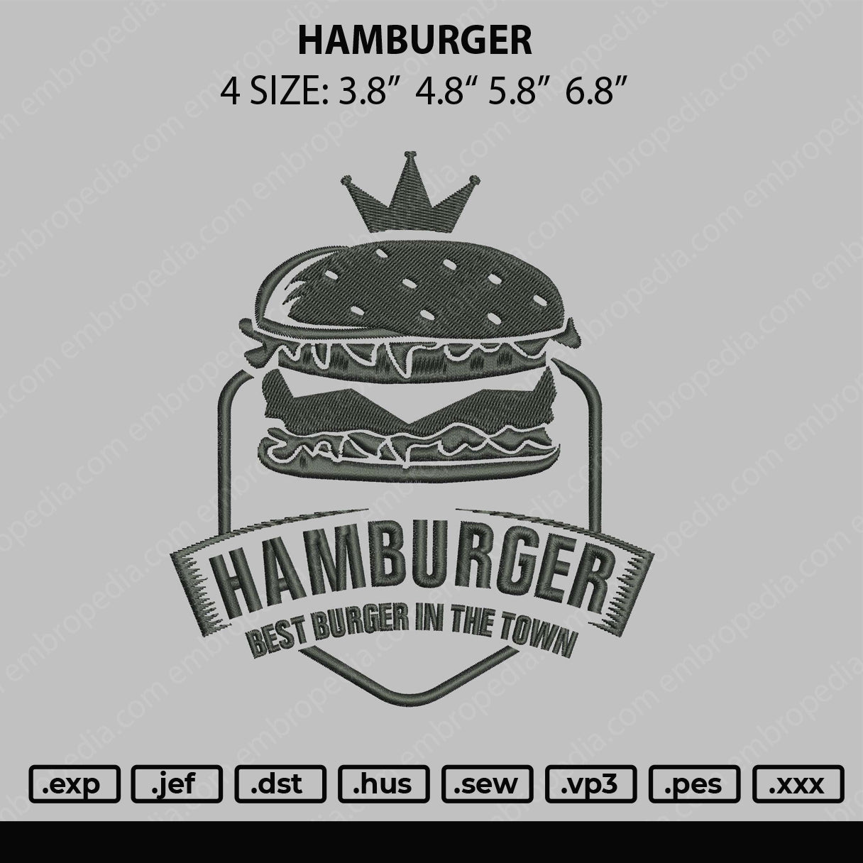 Hamburger Embroidery File 4 size