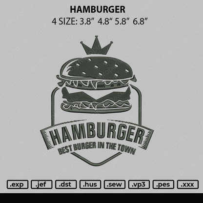 Hamburger Embroidery File 4 size