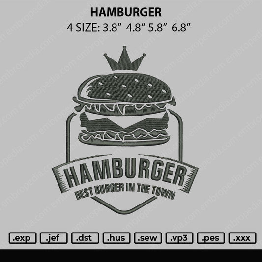 Hamburger Embroidery File 4 size