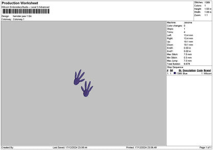 Hamsterpaw Embroidery File 6 sizes