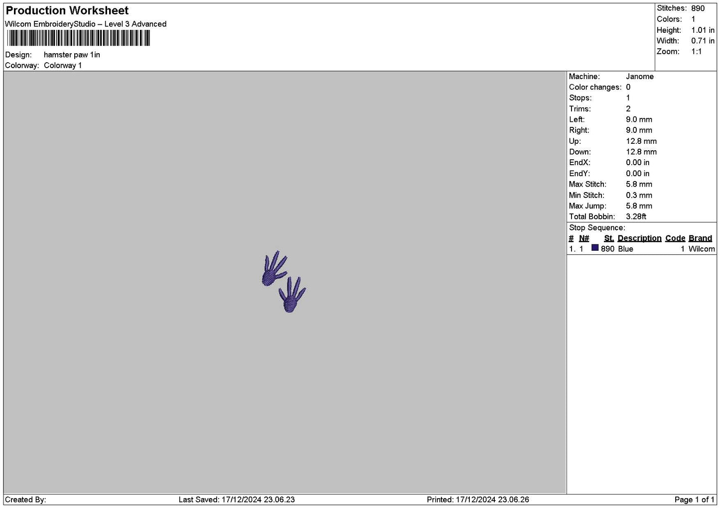 Hamsterpaw Embroidery File 6 sizes