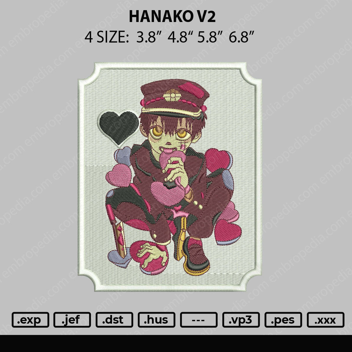 Hanako V2 Embroidery File 4 size