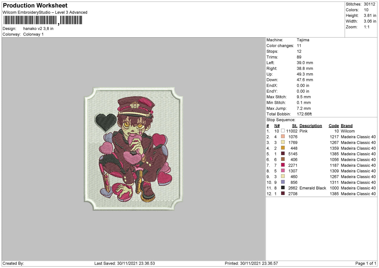 Hanako V2 Embroidery File 4 size