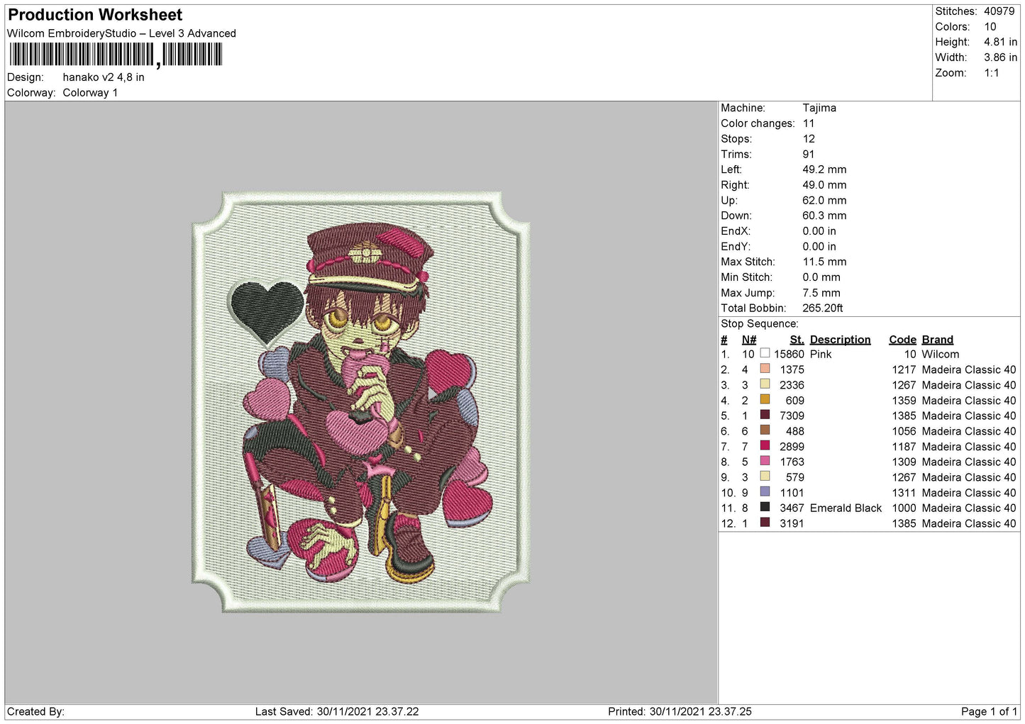Hanako V2 Embroidery File 4 size