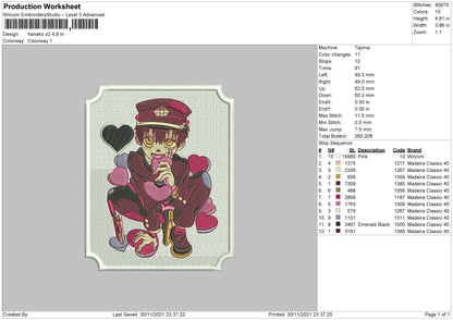 Hanako V2 Embroidery File 4 size