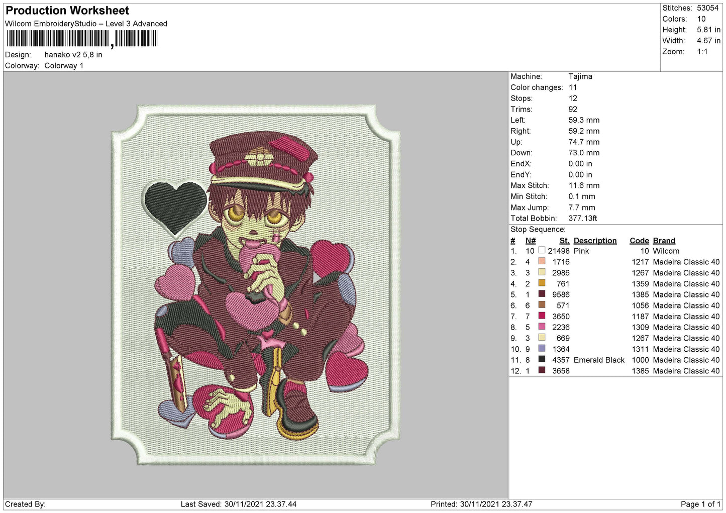 Hanako V2 Embroidery File 4 size