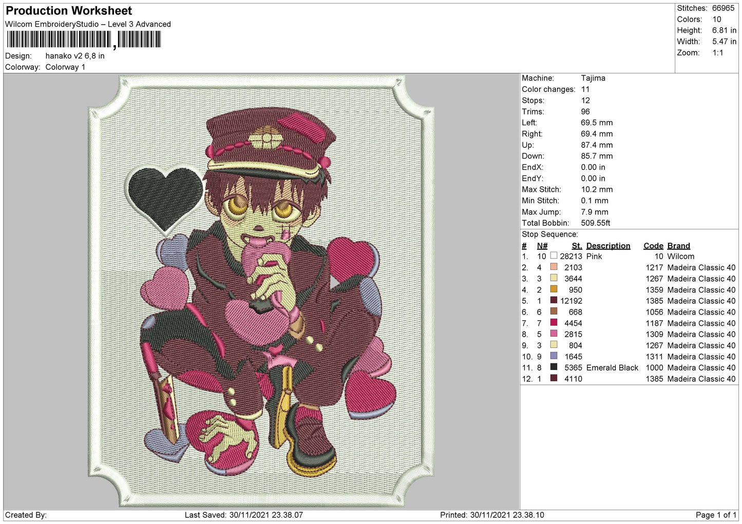 Hanako V2 Embroidery File 4 size