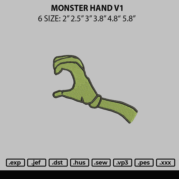 Monster Hand V1 Embroidery File 6 sizes