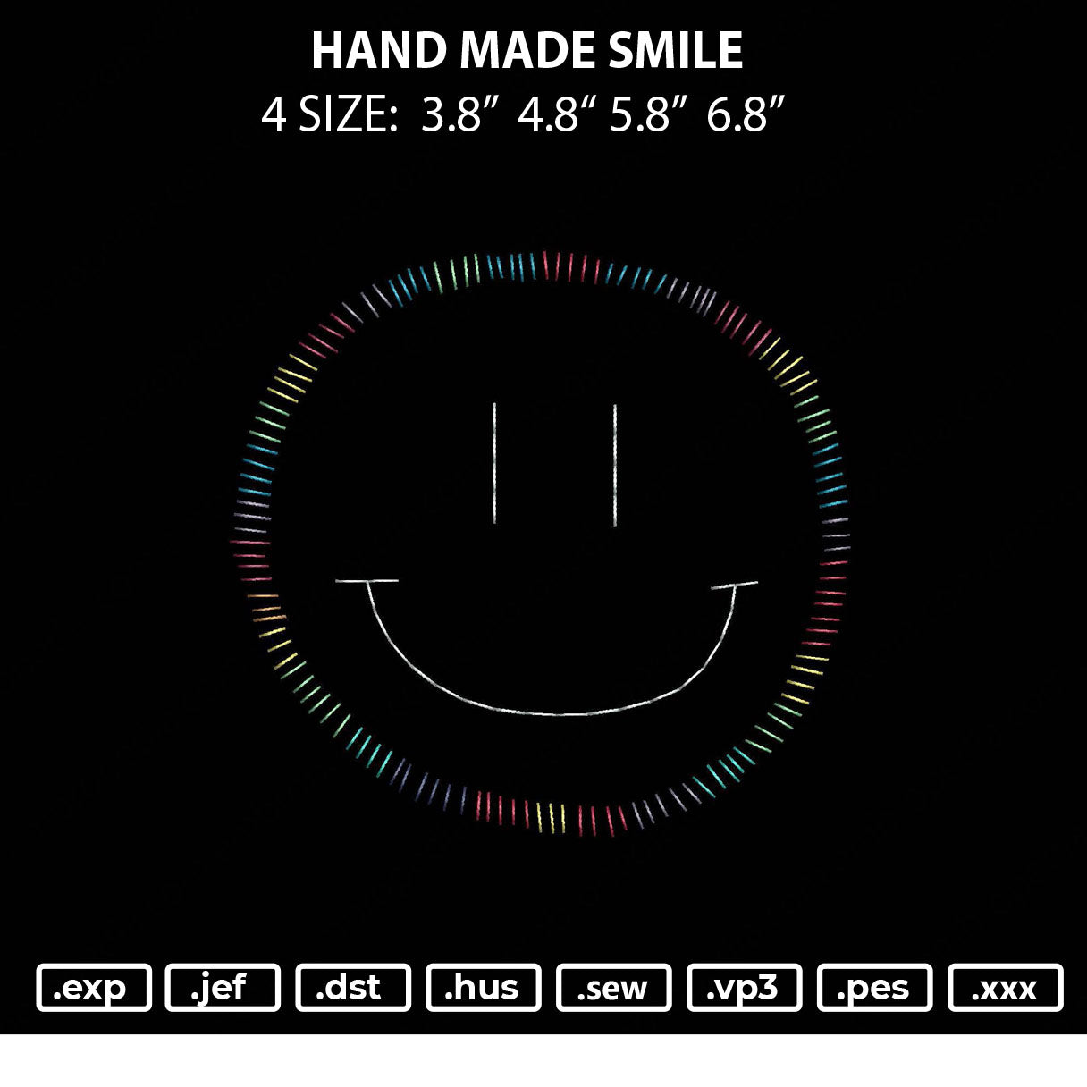 Hand Made Smile Embroidery File 4 size