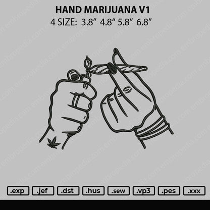 Hand Marijuana V1 Embroidery File 4 size