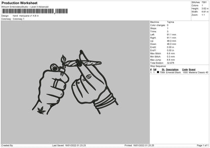 Hand Marijuana V1 Embroidery File 4 size