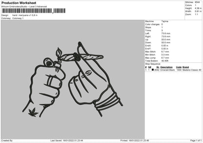 Hand Marijuana V1 Embroidery File 4 size