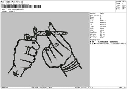 Hand Marijuana V1 Embroidery File 4 size