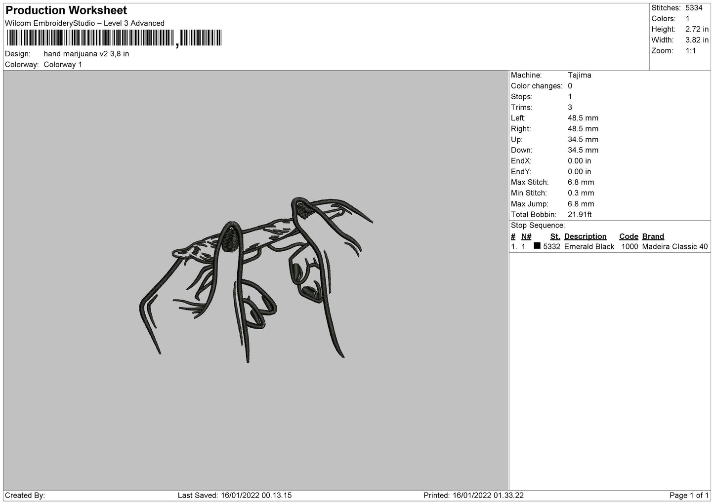 Hand Marijuana V2 Embroidery File 4 size
