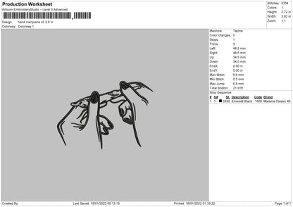 Hand Marijuana V2 Embroidery File 4 size