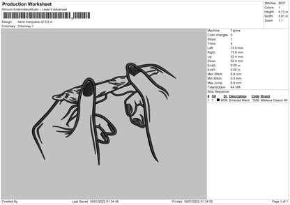 Hand Marijuana V2 Embroidery File 4 size