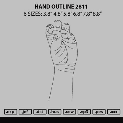 Hand Outline 2911 Embroidery File 6 sizes