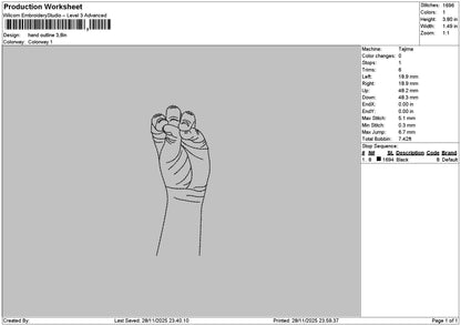 Hand Outline 2911 Embroidery File 6 sizes