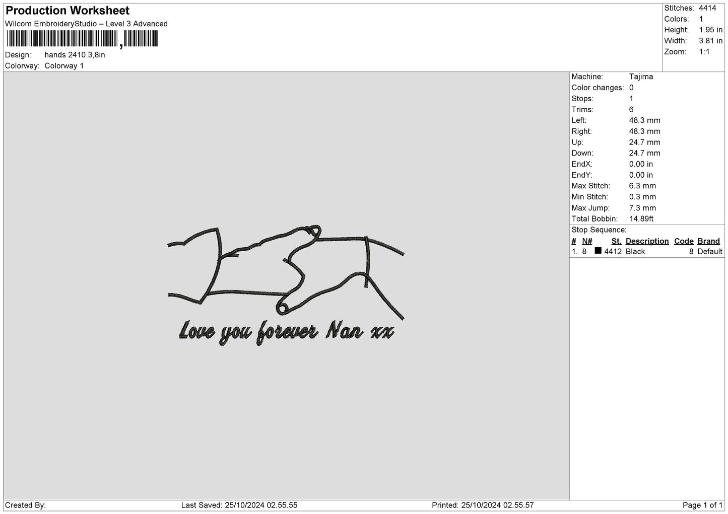 Hands Line 2410 Embroidery File 6 sizes