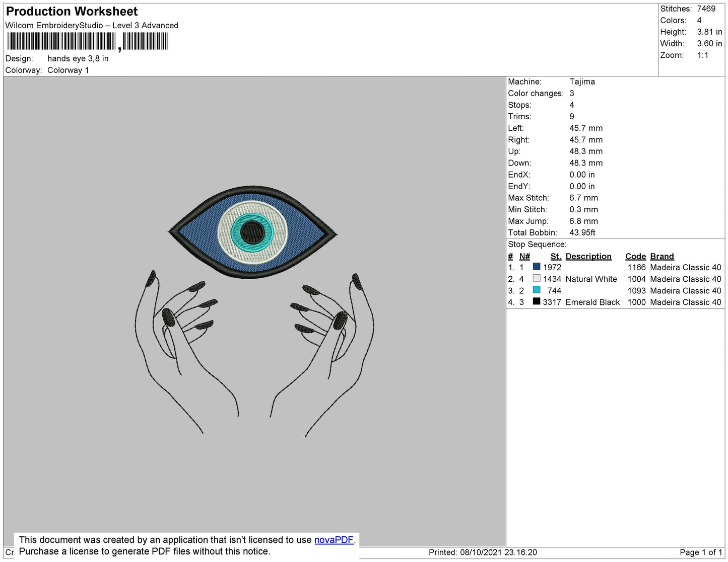 Hands Eye Embroidery File 4 Size