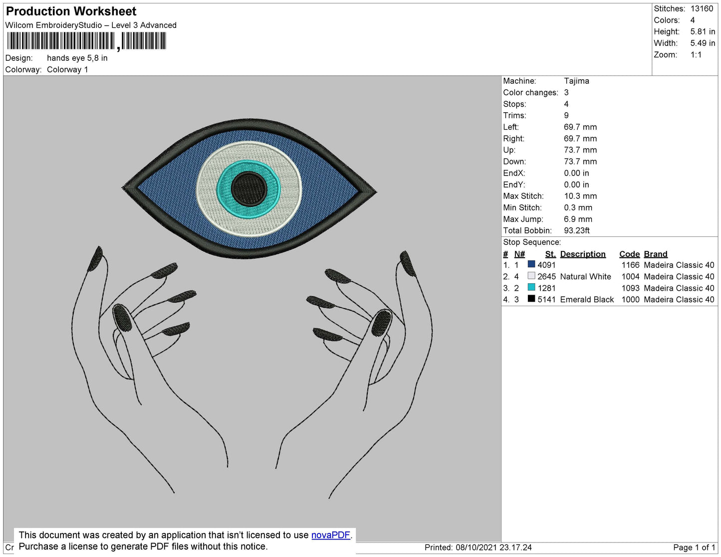 Hands Eye Embroidery File 4 Size