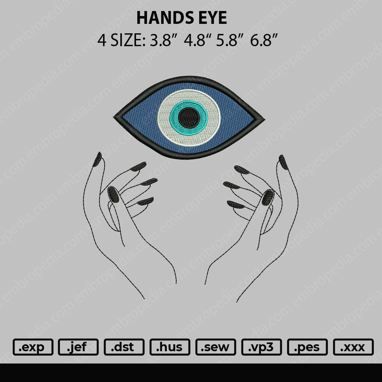 Hands Eye Embroidery File 4 Size