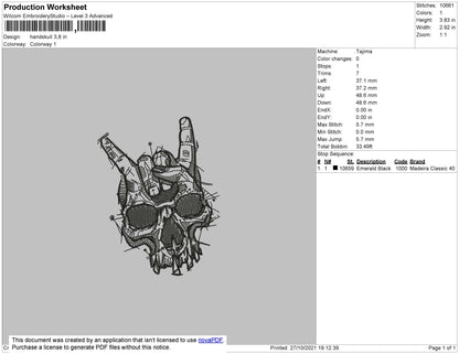 Handskull Embroidery File 4 size