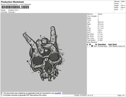 Handskull Embroidery File 4 size