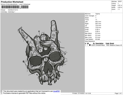 Handskull Embroidery File 4 size