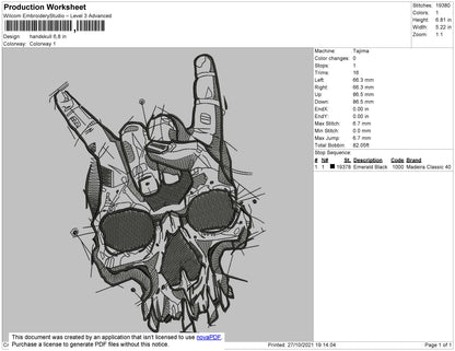Handskull Embroidery File 4 size