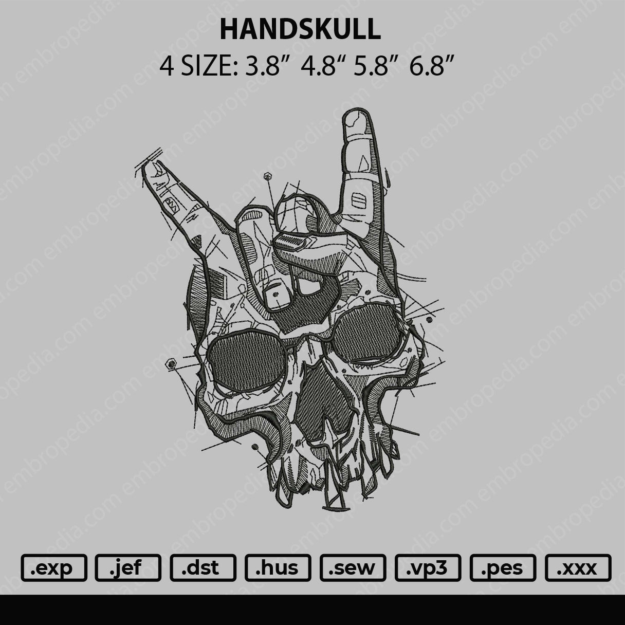 Handskull Embroidery File 4 size