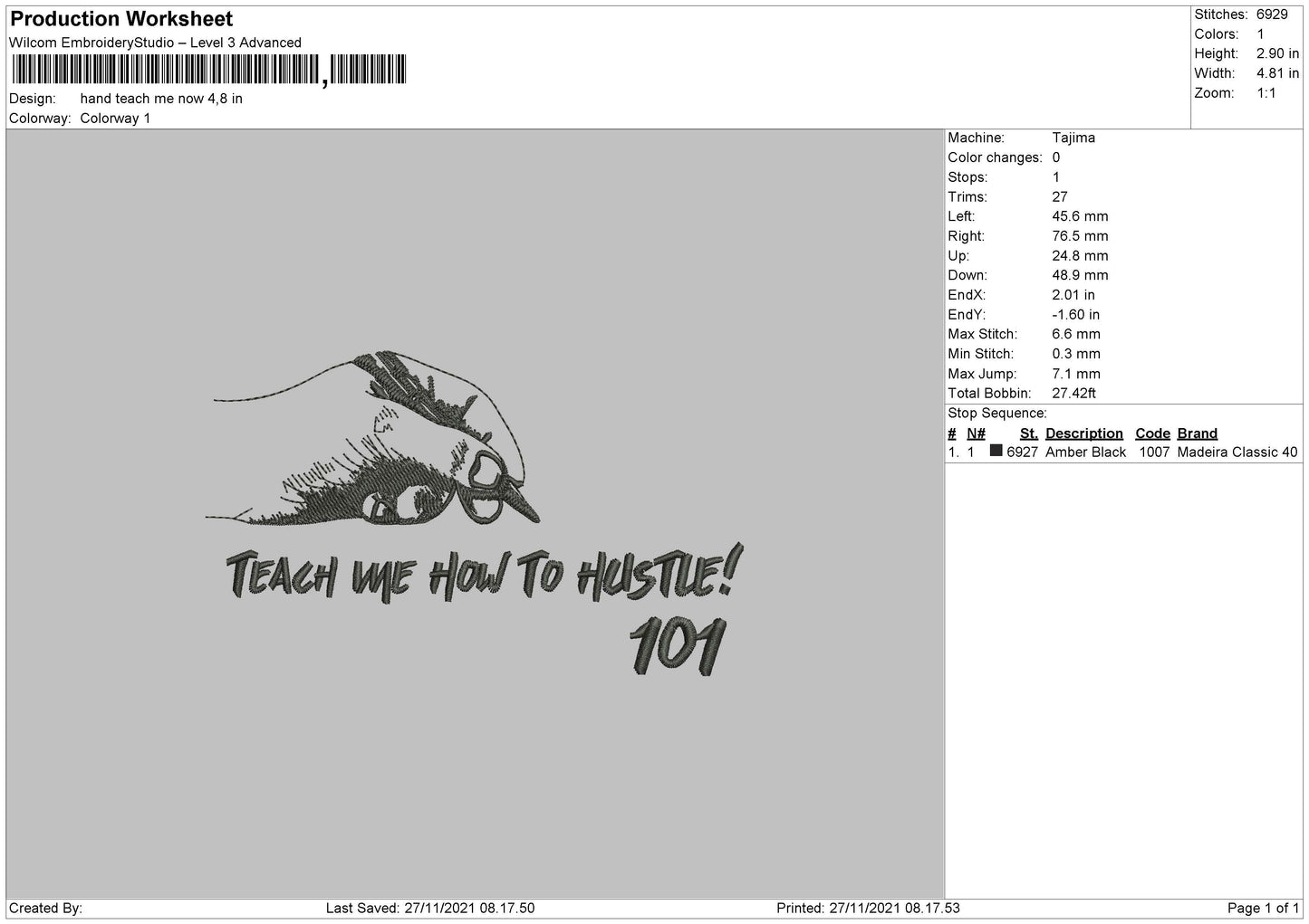 Teach Me How To Hustle Embroidery File 4 size