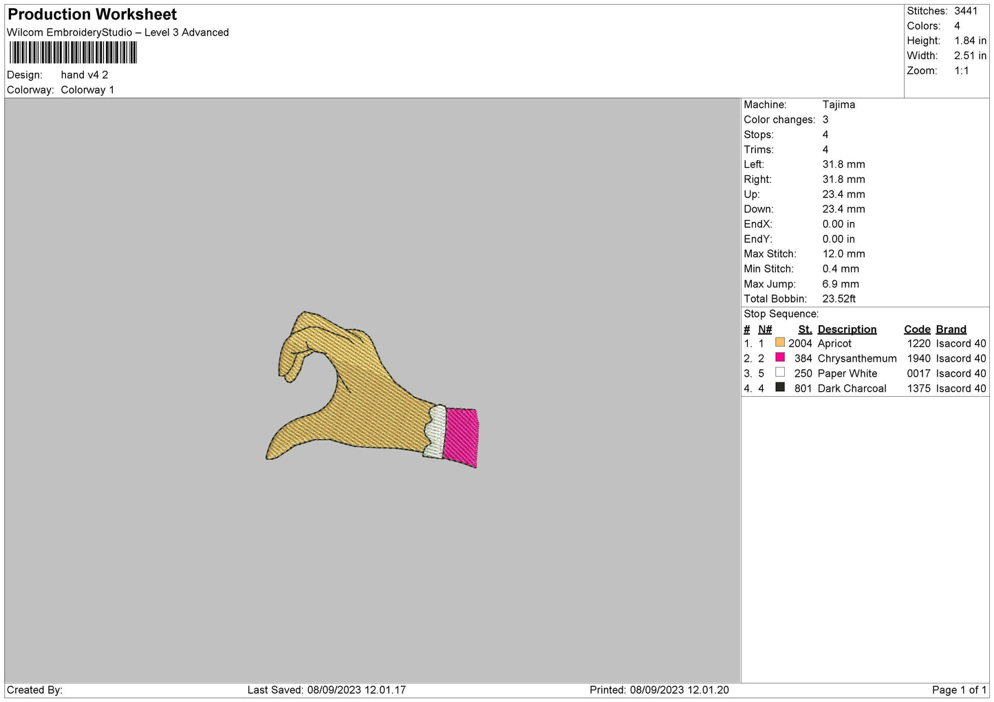 Hand V4 Embroidery File 6 sizes