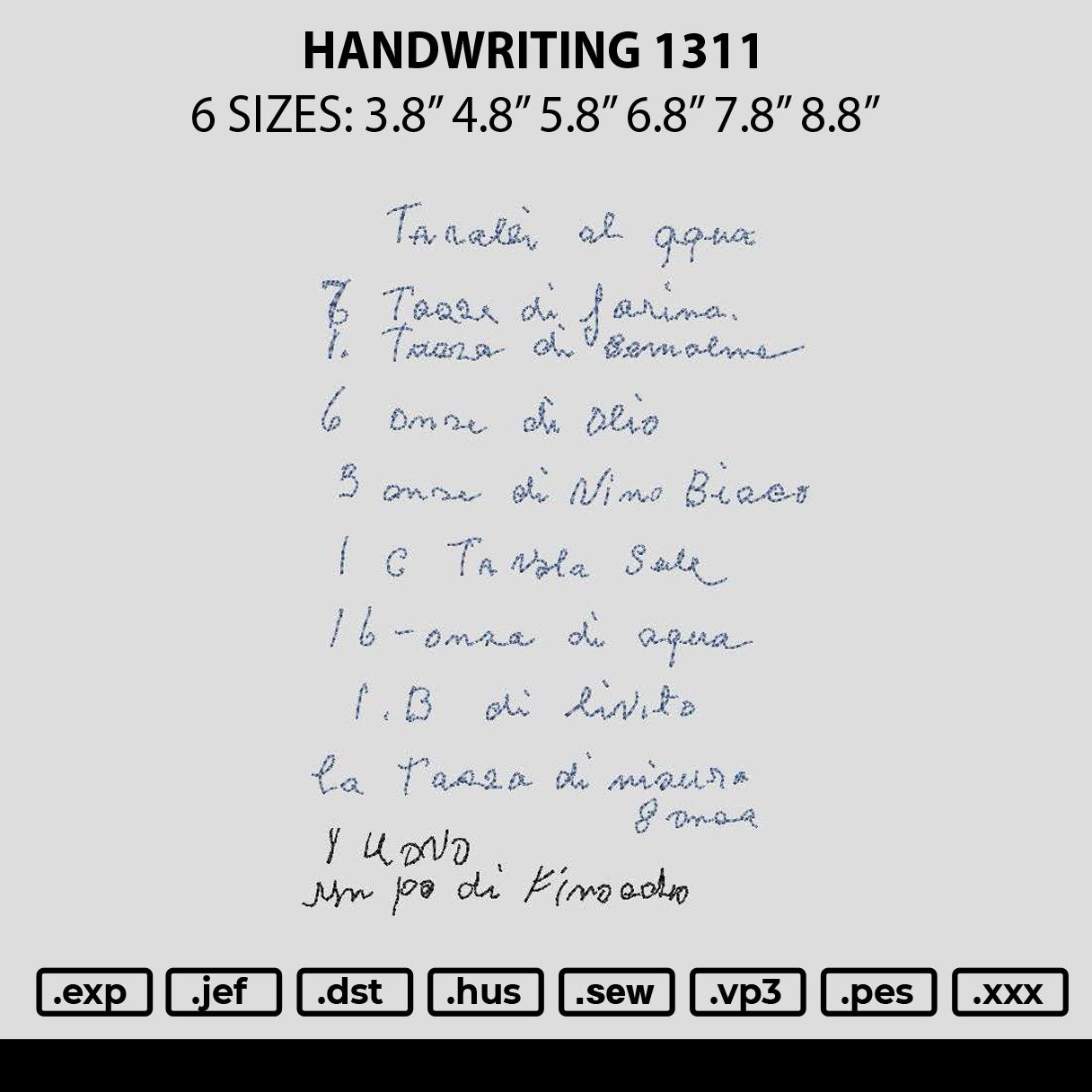 Handwriting 1311 Embroidery File 6 sizes