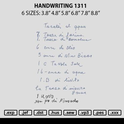 Handwriting 1311 Embroidery File 6 sizes