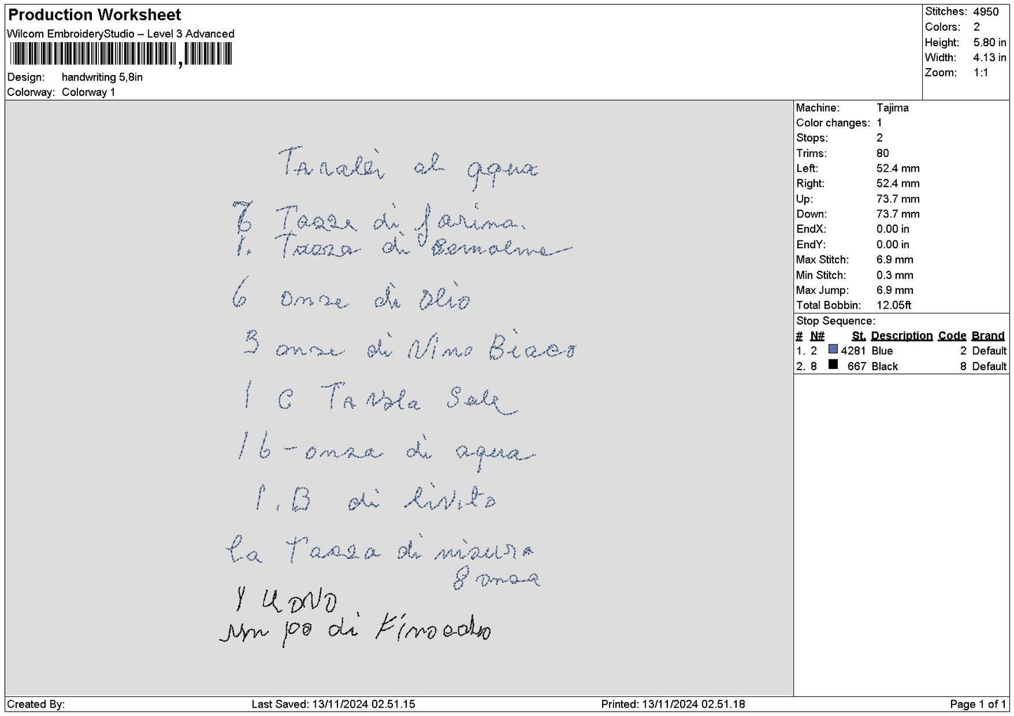 Handwriting 1311 Embroidery File 6 sizes