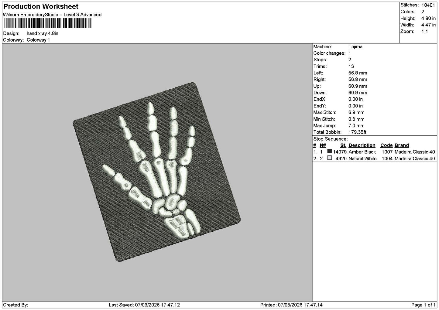 Hand Skull Embroidery File 6 sizes