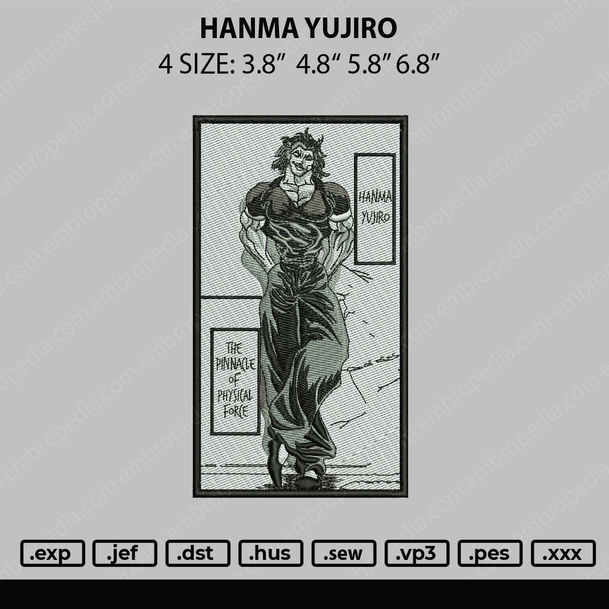 Hanma Yujiro Embroidery File 4 sizes