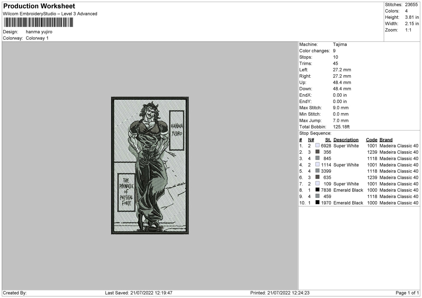 Hanma Yujiro Embroidery File 4 sizes