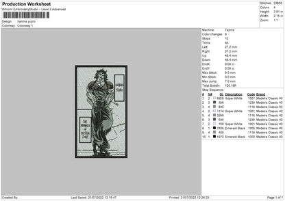 Hanma Yujiro Embroidery File 4 sizes